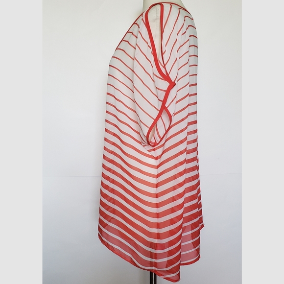 a.n.a Sheer Orange & White Stripe Short Sleeve Cold Shoulder Blouse - XL - Picture 4 of 8
